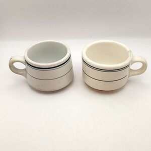 Vintage Heavy China Restaurant Ware Mugs Green Stripe 2 Count